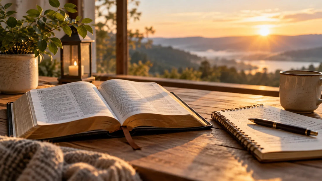 An open Bible with handwritten notes in soft morning light, representing Scripture memorization for faith, wisdom, and hope.