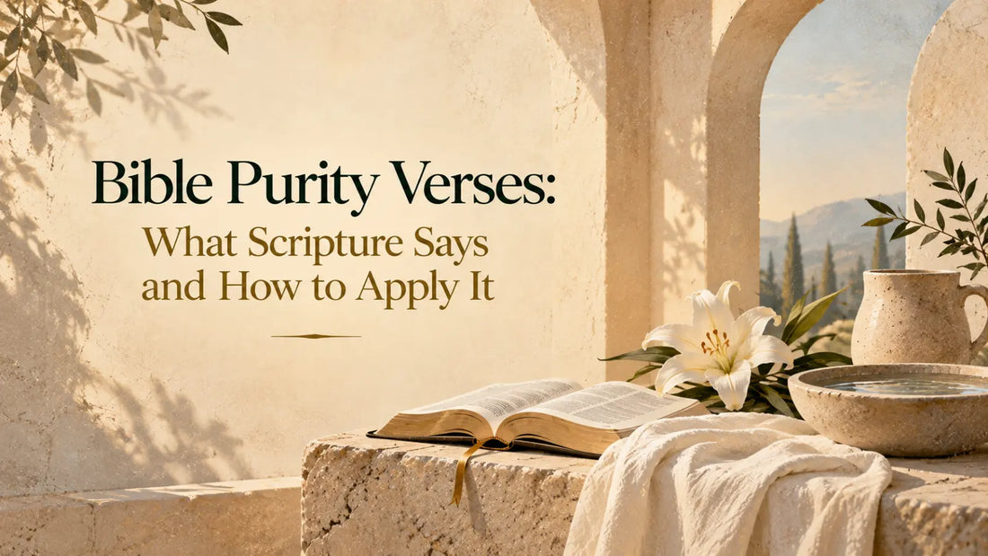 Open Bible beside a simple white flower, symbolizing a clean heart, grace, and holy living
