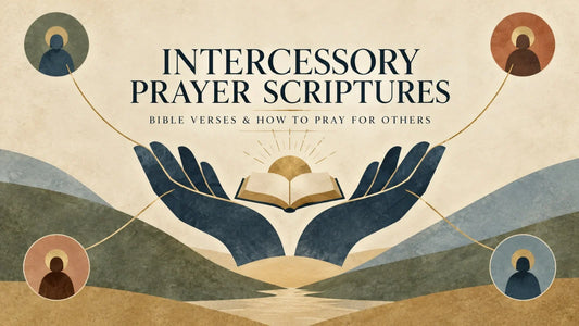 Open Bible beside folded hands in a softly lit room