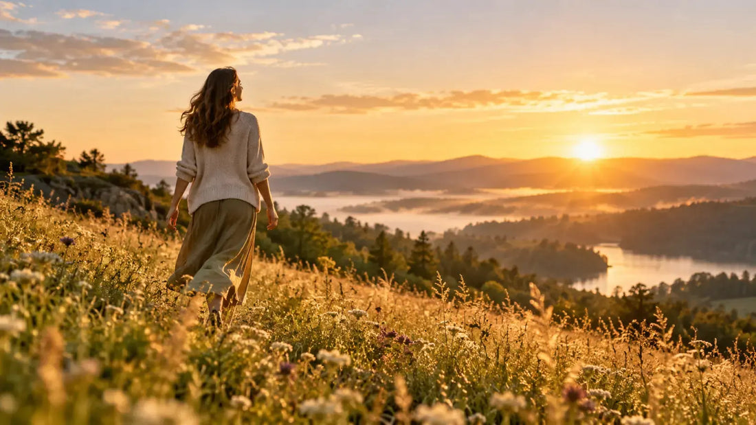 A person walking through sunlit fields at dawn, reflecting biblical joy rooted in God through changing circumstances.