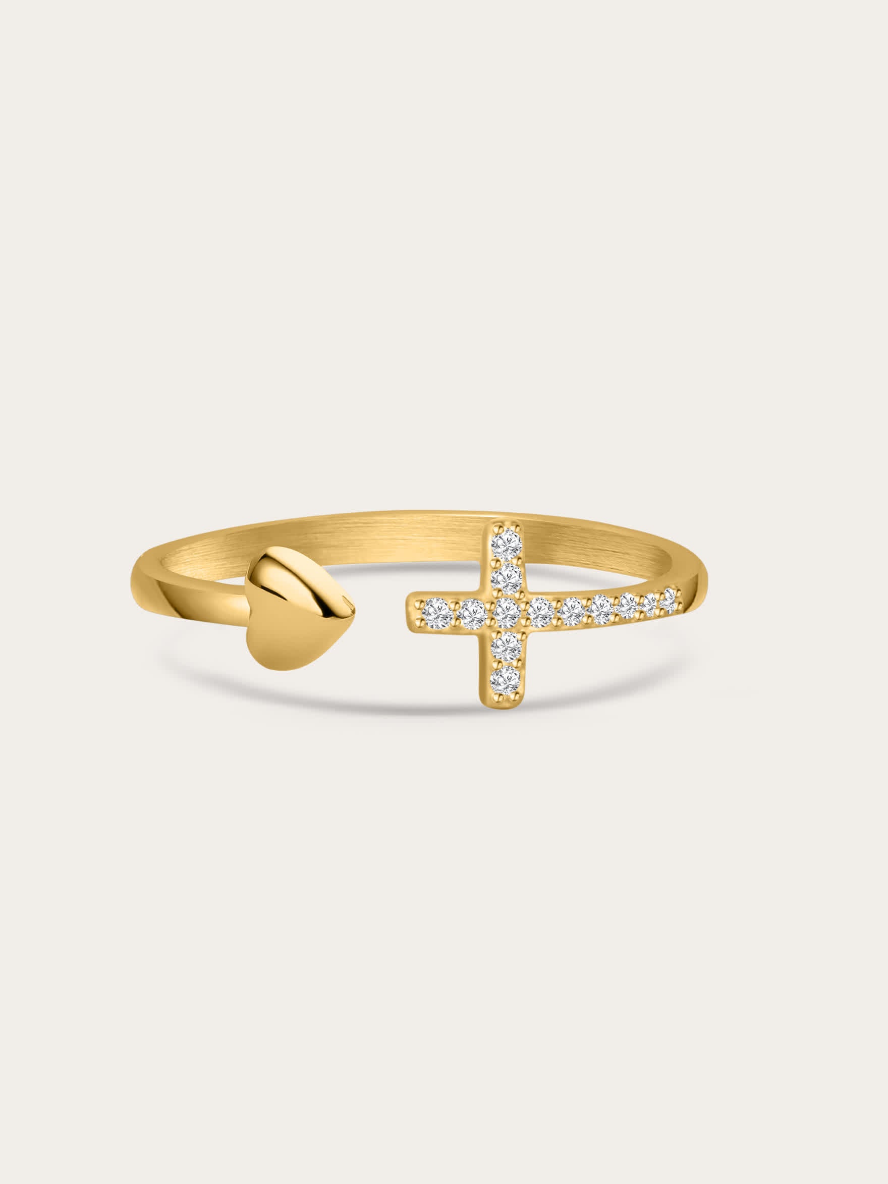 Cherished Promise Heart Accent Faith Ring — front view of gold cross and heart ring on light background