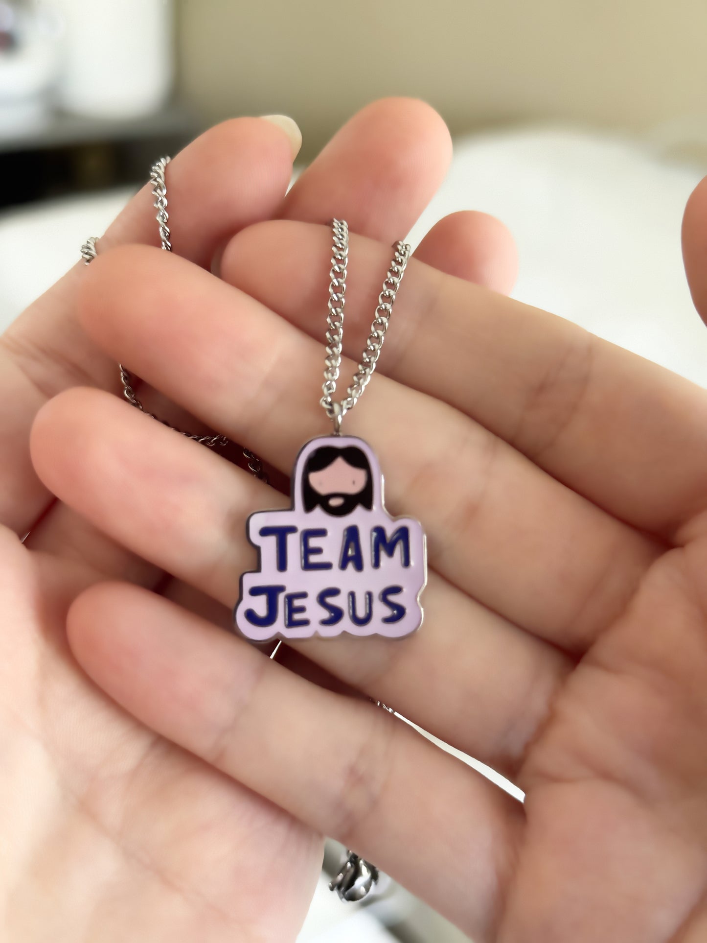 Christian enamel pendant necklace team jesus