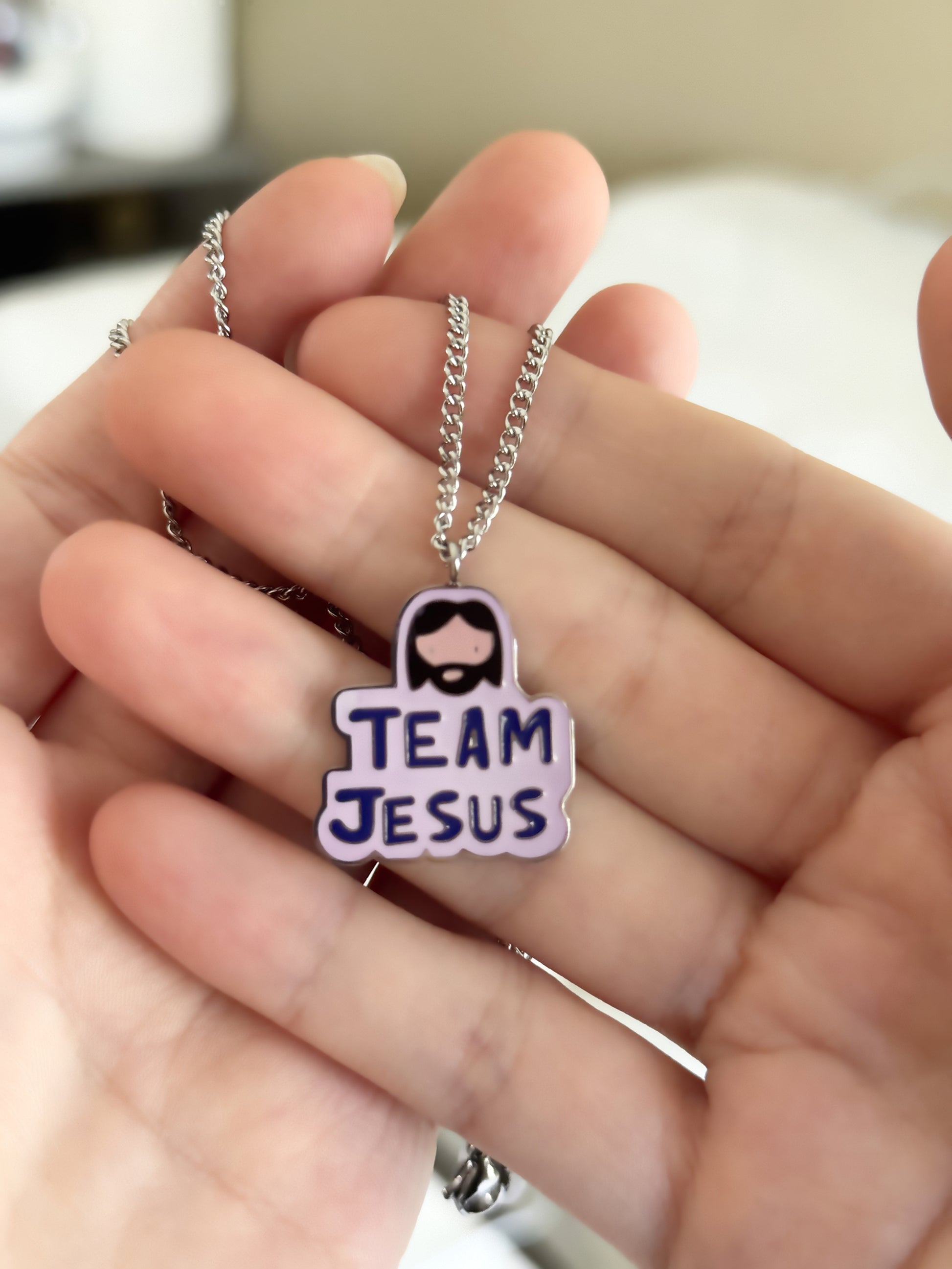 Christian enamel pendant necklace team jesus