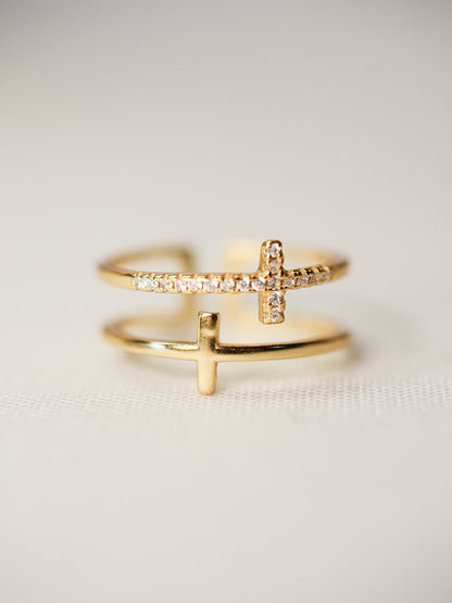 Faith Shield Double Cross Jewelry Ring
