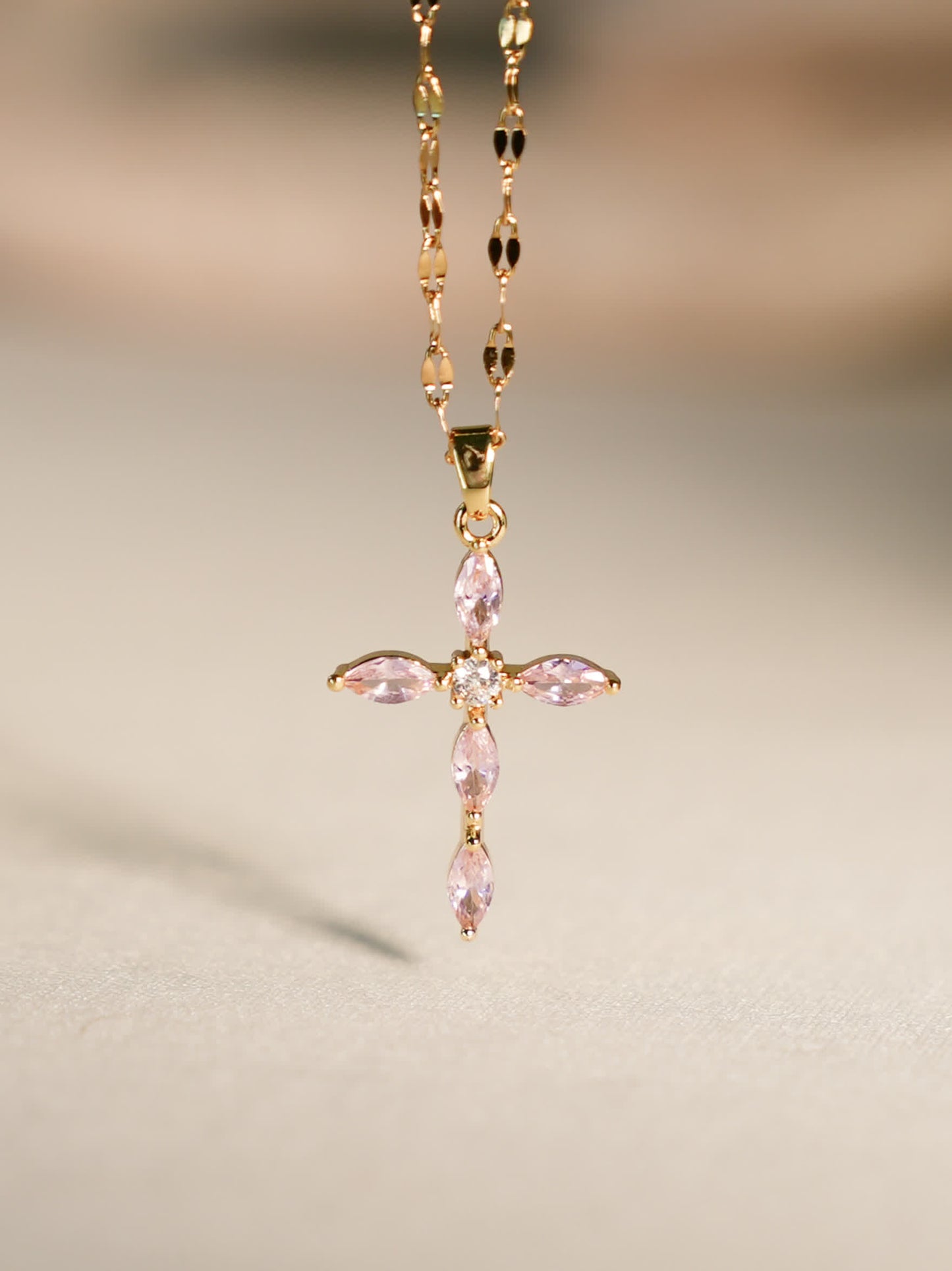 Graceblush Pink Crystal Cross Necklace