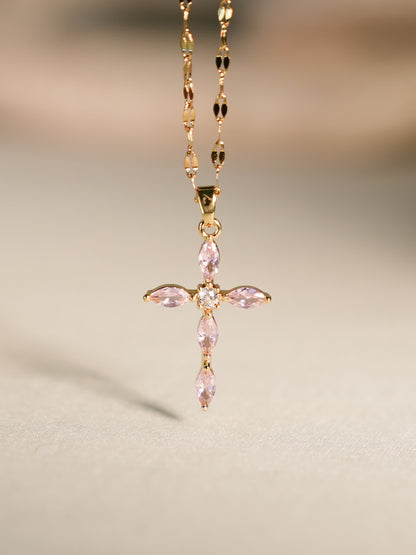 Graceblush Pink Crystal Cross Necklace