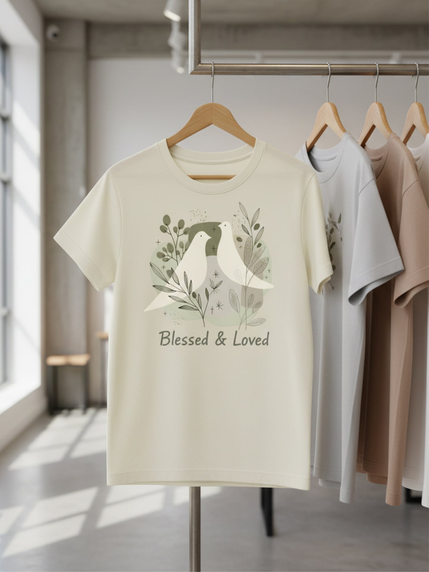 Blessed and Loved T Shirt Minimal Dove Christian Aesthetic Tee