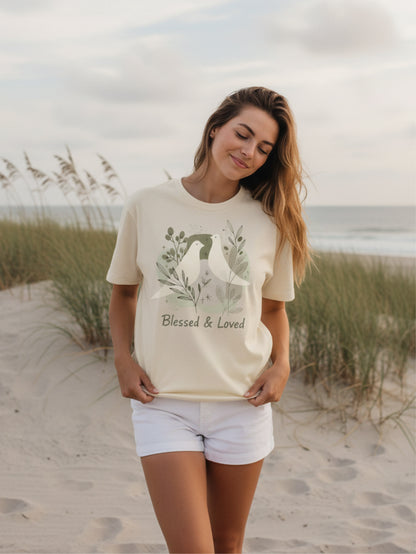 Blessed and Loved T Shirt Minimal Dove Christian Aesthetic Tee