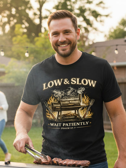Christian Dad Shirt | Low and Slow BBQ Bible Verse Shirt for Men