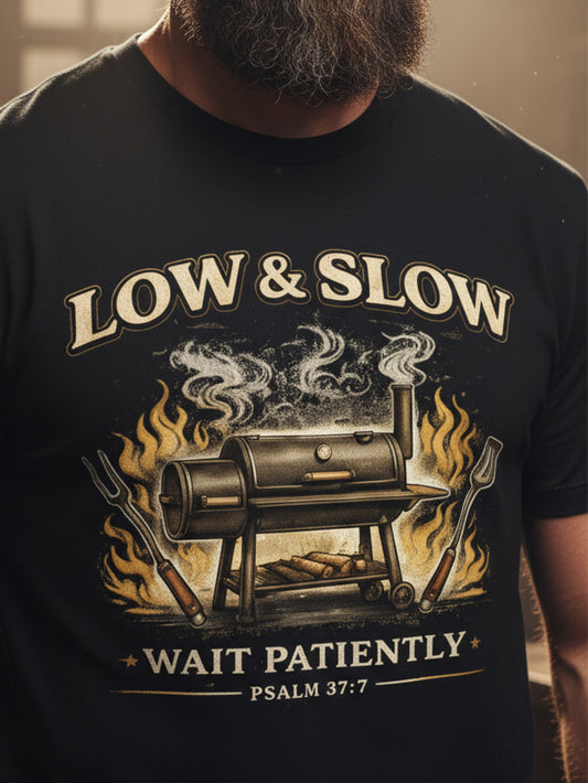 Christian Dad Shirt | Low and Slow BBQ Bible Verse Shirt for Men