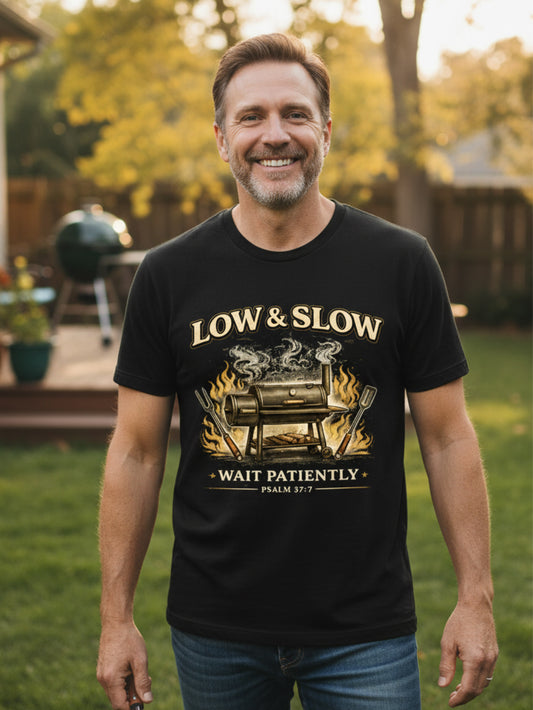 Christian Dad Shirt | Low and Slow BBQ Bible Verse Shirt for Men