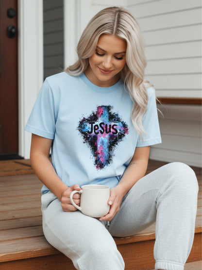 Soft Bloom Jesus Cross Cute Christian T Shirt – Pastel Faith Graphic Tee