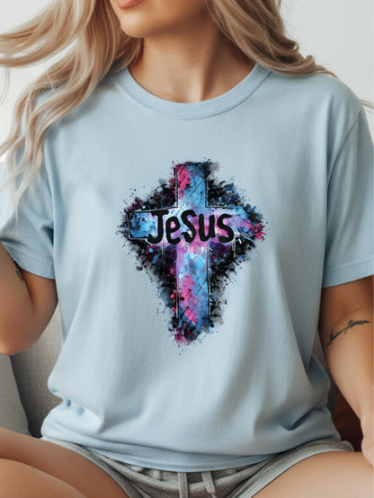 Soft Bloom Jesus Cross Cute Christian T Shirt – Pastel Faith Graphic Tee
