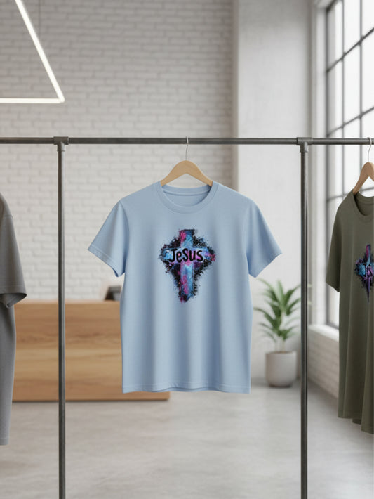 Soft Bloom Jesus Cross Cute Christian T Shirt – Pastel Faith Graphic Tee