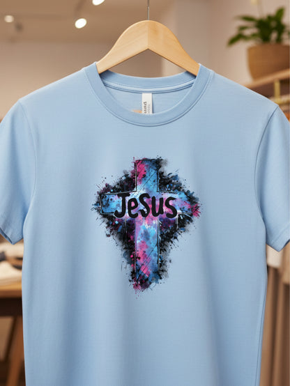 Soft Bloom Jesus Cross Cute Christian T Shirt – Pastel Faith Graphic Tee