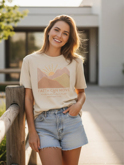 Faith Can Move Mountains Shirt | Matthew 17:20 Christian T Shirt for Women