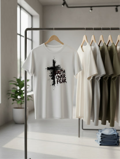 Faith Over Fear Cross Graphic Christian T Shirt
