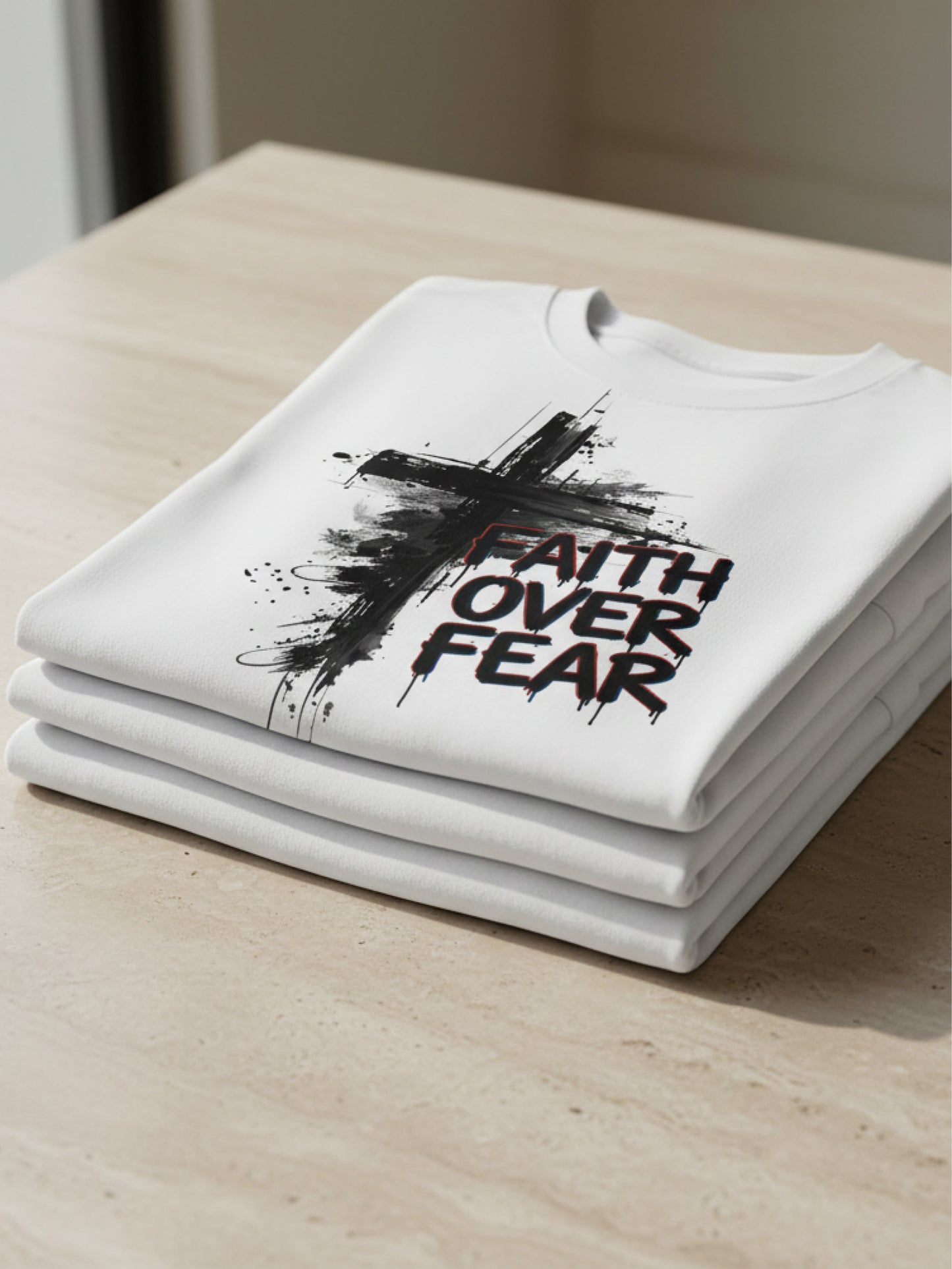 Faith Over Fear Cross Graphic Christian T Shirt