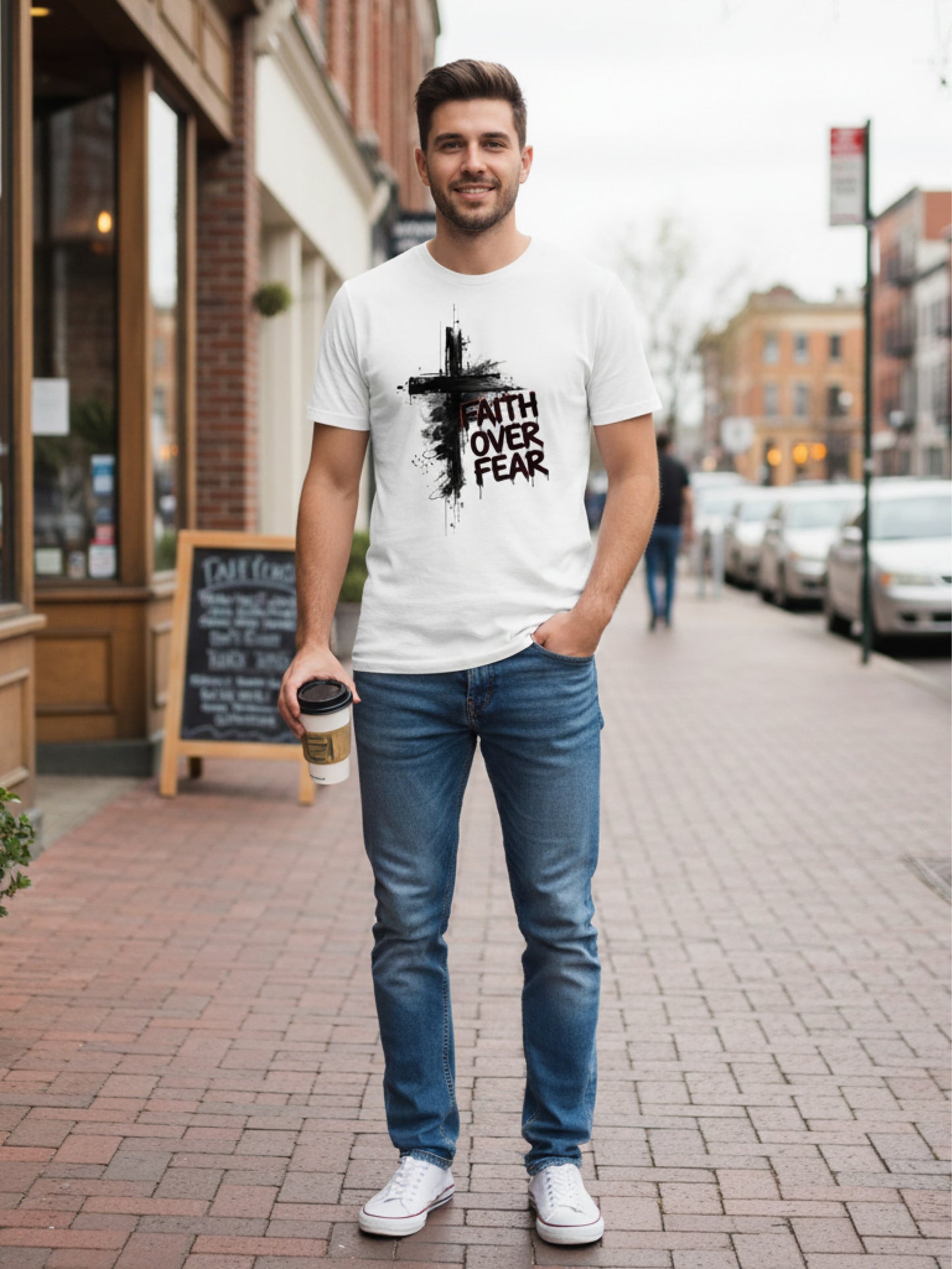 Faith Over Fear Cross Graphic Christian T Shirt