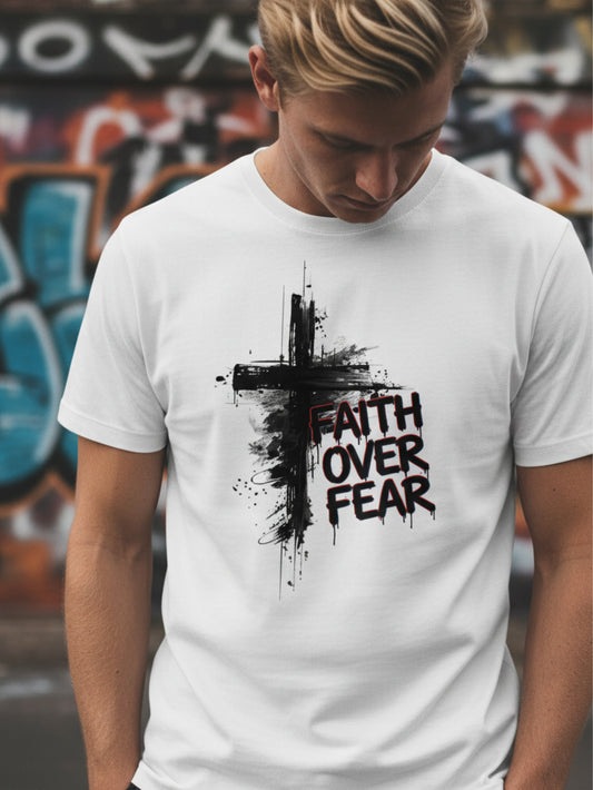 Faith Over Fear Cross Graphic Christian T Shirt