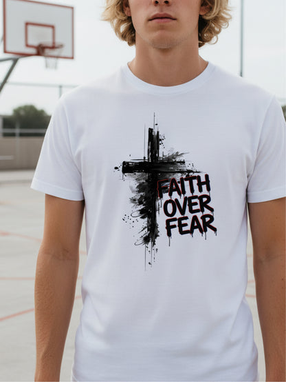 Faith Over Fear Cross Graphic Christian T Shirt