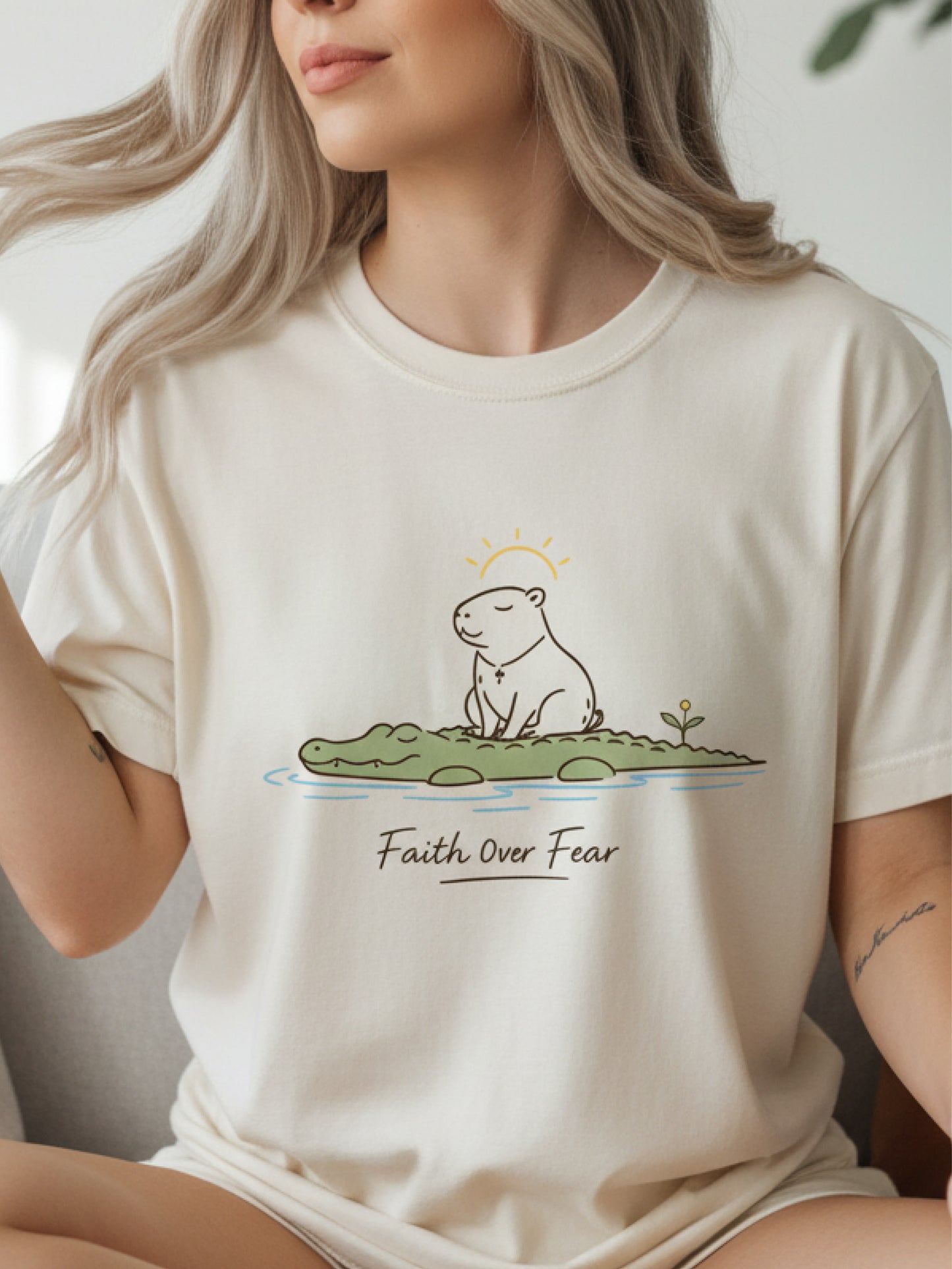 Faith Over Fear Capybara Graphic Funny Christian T Shirt