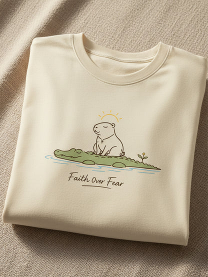 Faith Over Fear Capybara Graphic Funny Christian T Shirt