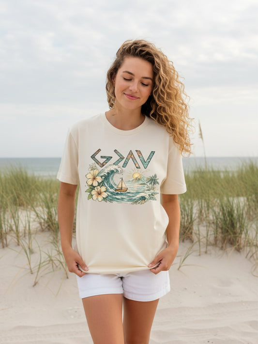 God Is Above The Highs And Lows Tee Christian Ocean Wave Shirt