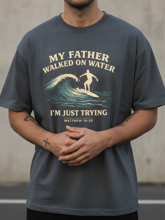 Christian Surfer T Shirt Jesus Walking On Water Graphic Tee