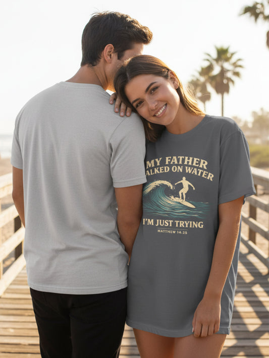 Christian Surfer T Shirt Jesus Walking On Water Graphic Tee