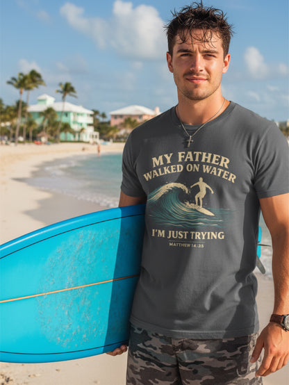Christian Surfer T Shirt Jesus Walking On Water Graphic Tee