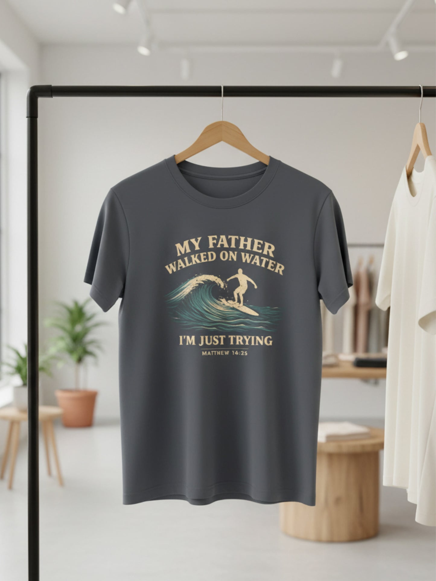 Christian Surfer T Shirt Jesus Walking On Water Graphic Tee