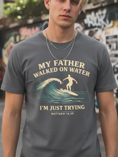 Christian Surfer T Shirt Jesus Walking On Water Graphic Tee